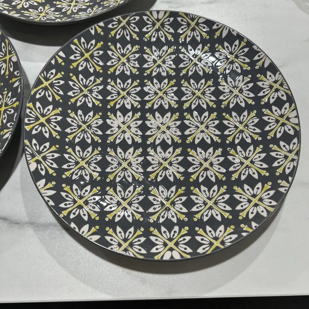 180 Robin Pickens Dinner Plates Lot Of 3 Gray 10” Floral Cottage Core Whimsy